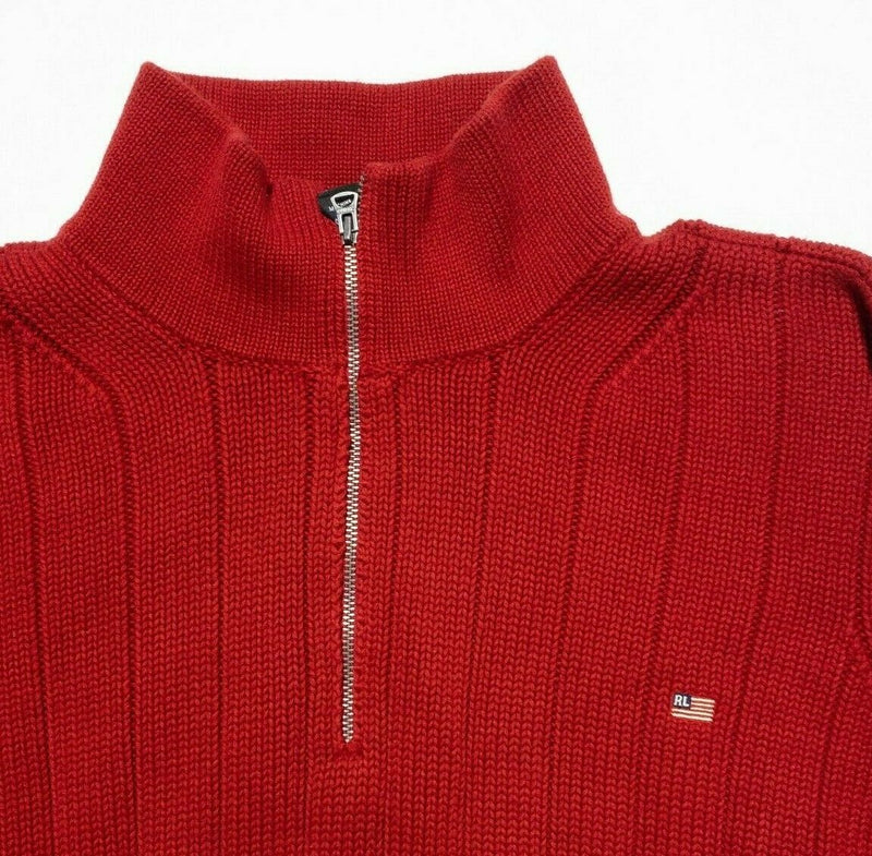 Polo Jeans Ralph Lauren Men's 2XL Solid Red RL Flag Embroidered 1/4 Zip Sweater