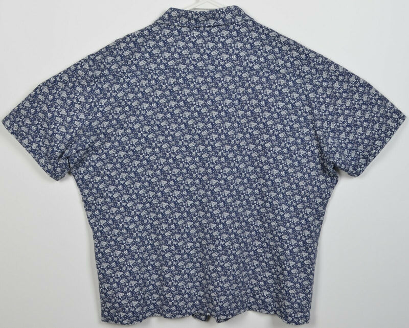 Bugatchi Men's XL Floral Print Navy Blue White Short Sleeve Button-Front Shirt