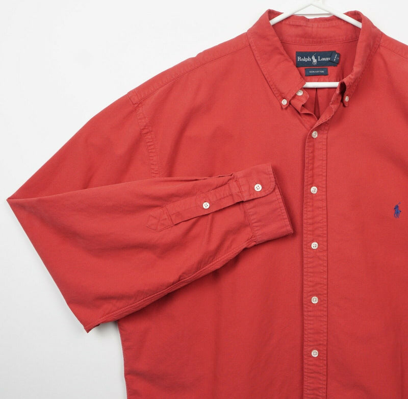 Polo Ralph Lauren Men's XLT (XL Tall) Solid Red/Orange Button-Down Shirt