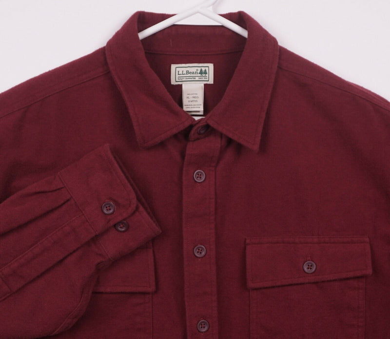 L.L. Bean Men's XL Chamois Shirt Deep Wine Red Button-Front Heavy Flannel Shirt