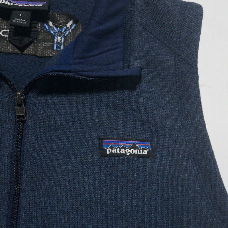 Patagonia Women's Large Better Sweater Navy Blue Full Zip Fleece Vest LOGOS