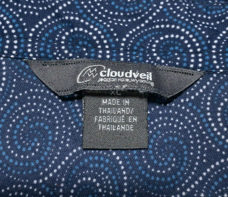 Cloudveil XL Men's Shirt Nylon Wicking Blue Swirl Short Sleeve Button-Front