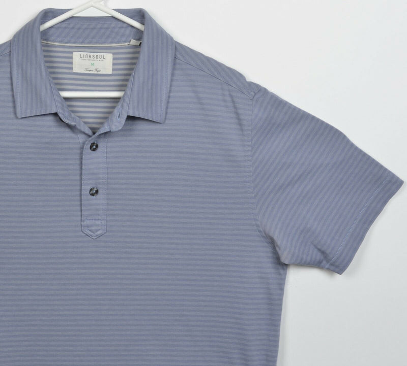 Linksoul Men's Medium Blue/Purple Striped John Ashworth Golf Polo Shirt