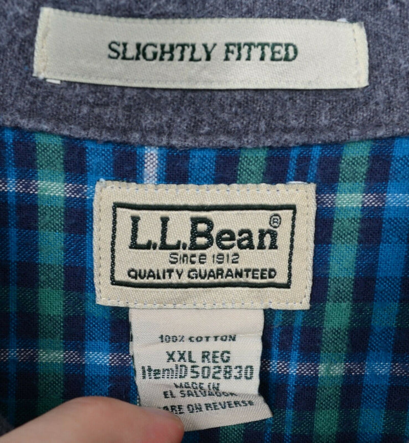 L.L. Bean Men's 2XL Regular Blue Green Plaid Three-Season Chamois Flannel Shirt