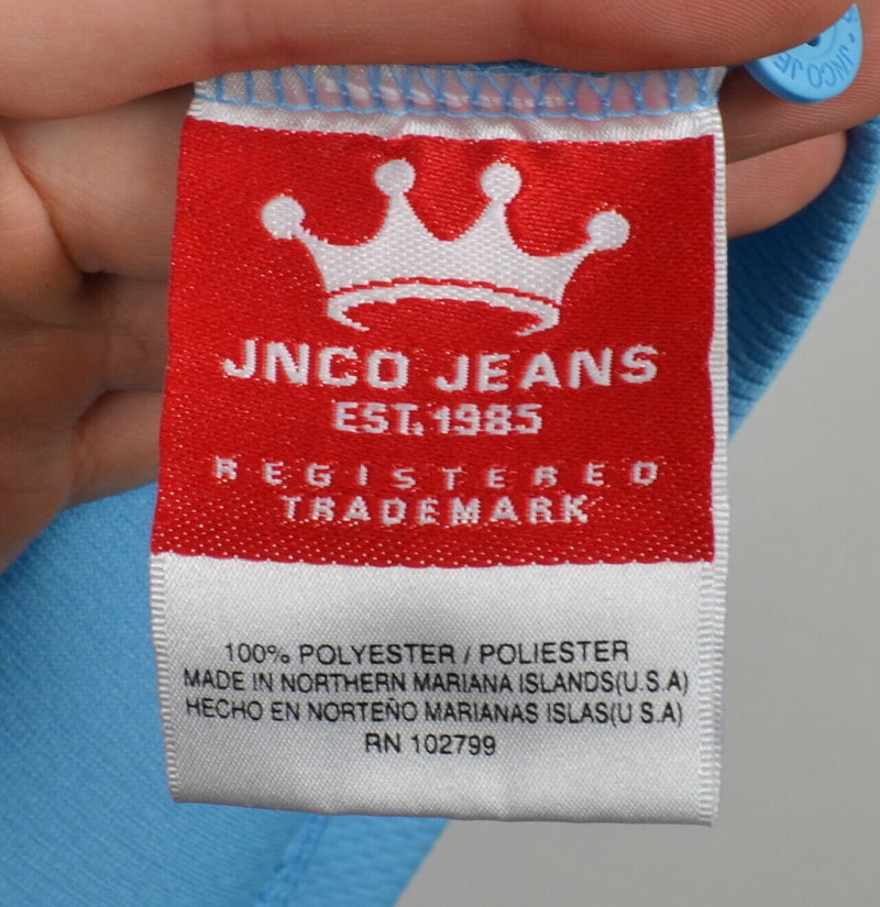 Vtg 90s JNCO Jeans Men's Sz Medium? Logo Spell Out Blue Jersey Polo Shirt