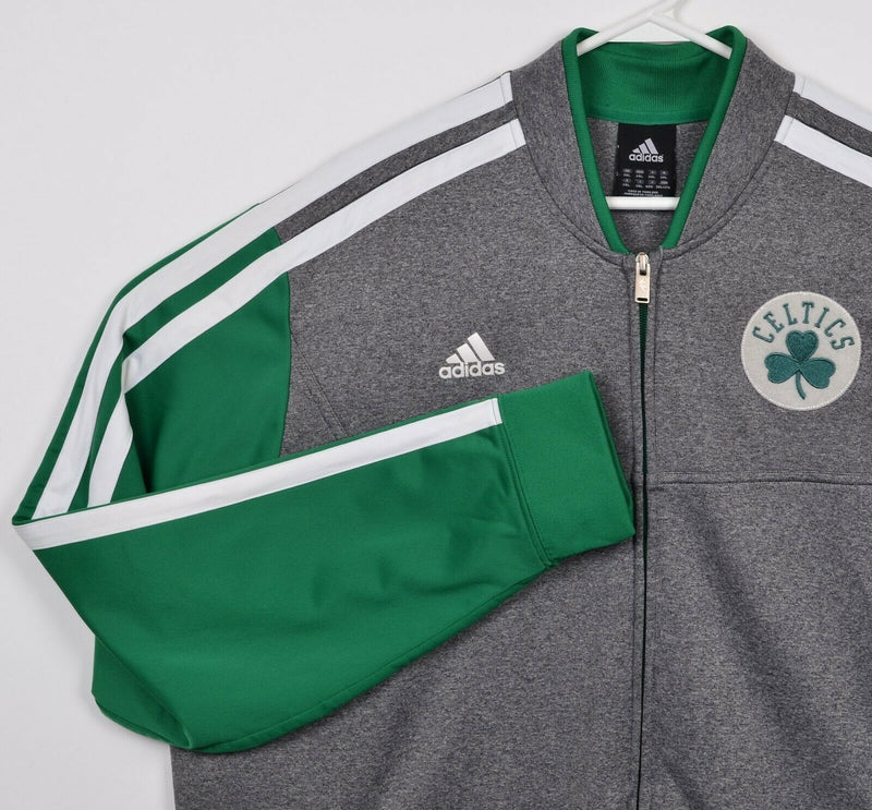 Boston Celtics Men's 2XL Adidas Heather Gray Green NBA Full Zip Track Jacket