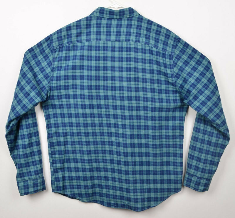 Faherty Men's Sz XL Blue Teal Green Plaid Long Sleeve Flannel Shirt