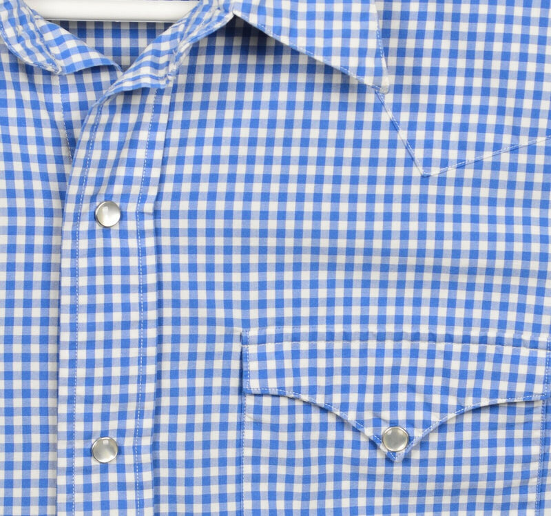 Polo Ralph Lauren Men's Medium Pearl Snap Blue White Gingham Check Western Shirt