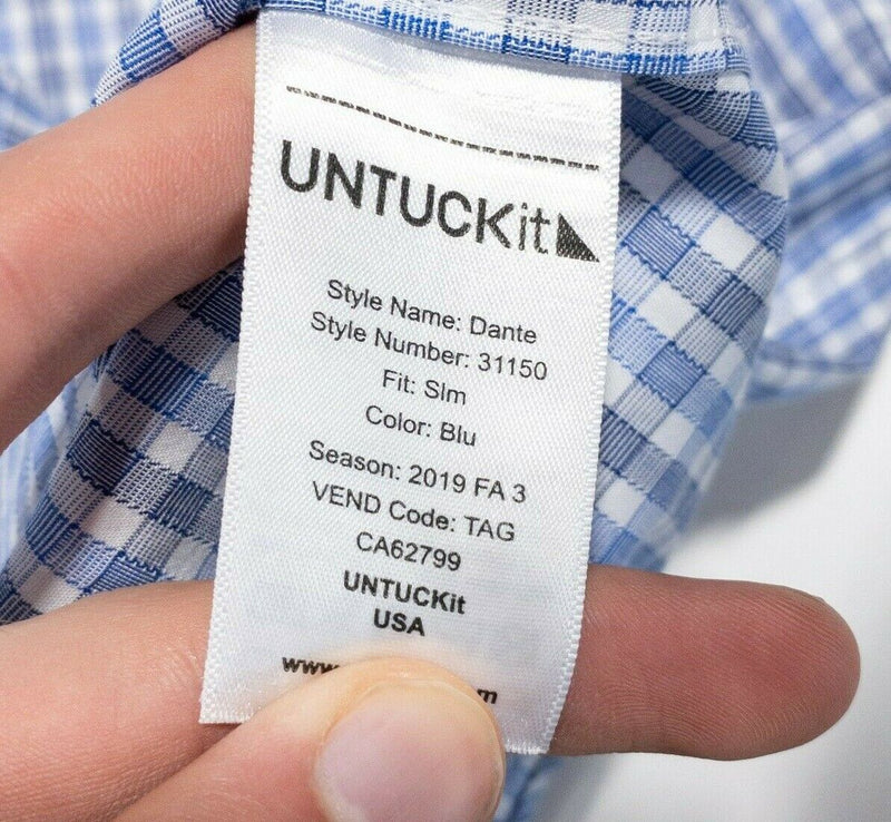 UNTUCKit XXL Slim Shirt Mens Wrinkle Free Blue Check Short Sleeve Button-Front