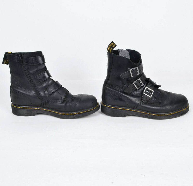 Dr. Martens Men's Tyson Pull-On Strap Buckle Side Zip Black Leather Ankle Boot