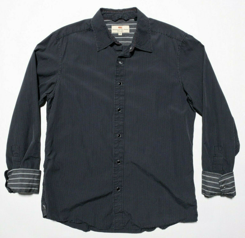 Canterbury Of New Zealand Pearl Snap Flip Cuff Shirt Black Check Men's Medium
