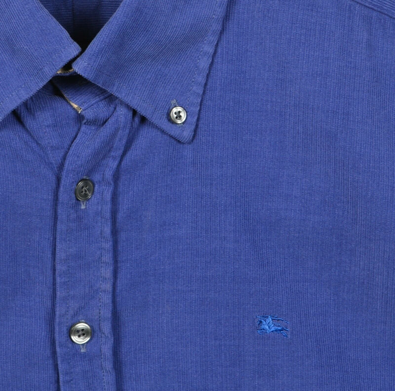 Burberry London Men's 17.5 (XL) Flip Cuff Nova Check Blue Corduroy Button Shirt