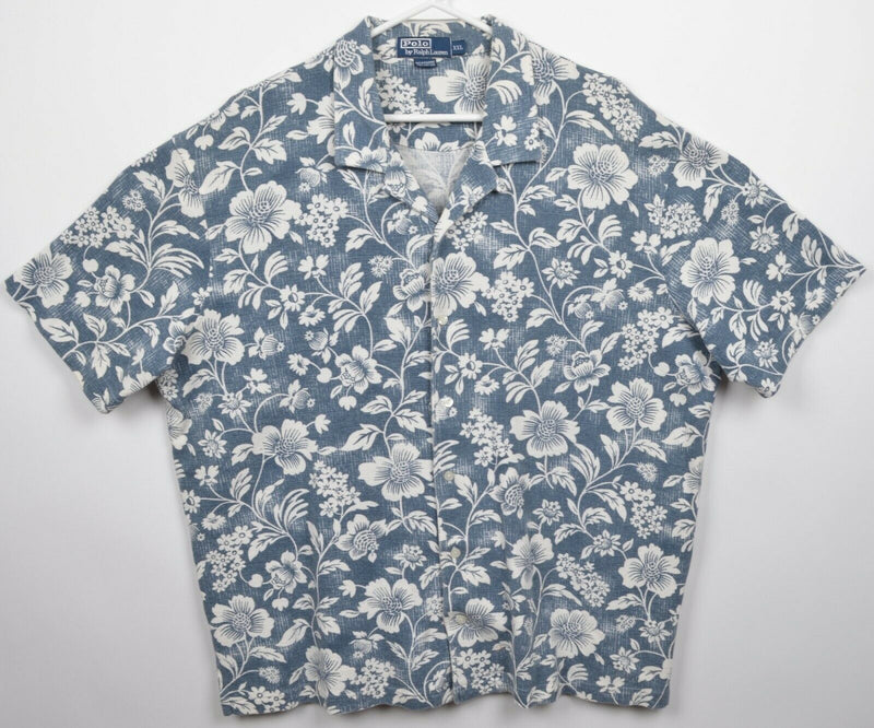 Polo Ralph Lauren Men's 2XL Floral Blue Loop Collar Button-Front Camp Shirt