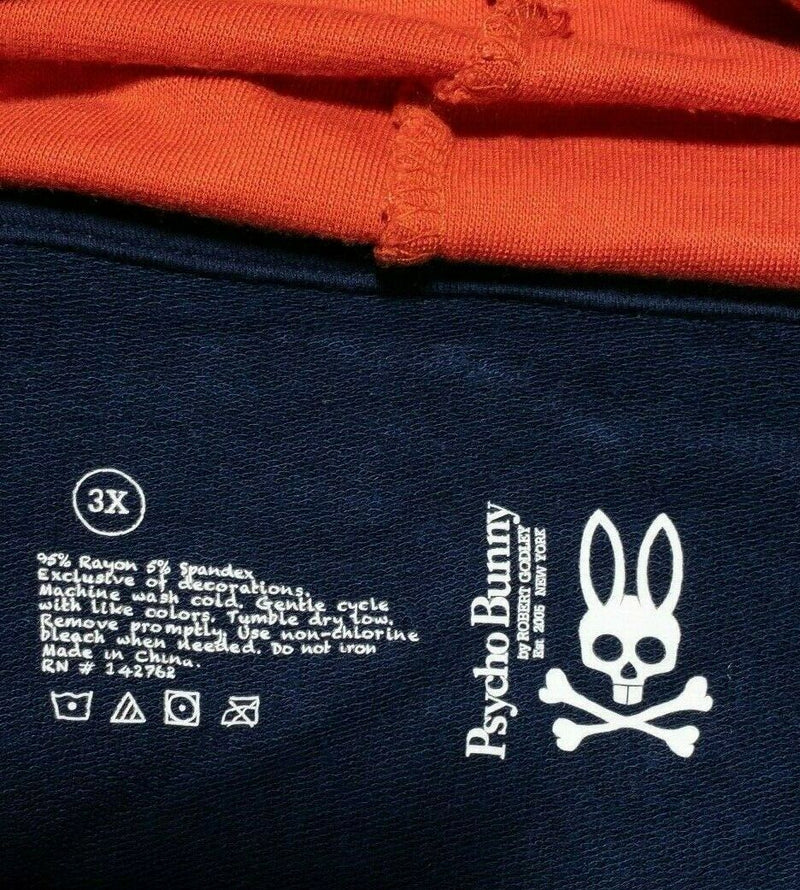 Psycho Bunny Men's 3X Lightweight Hoodie Navy Blue Orange Short Sleeve Pullover