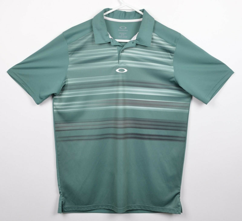 Oakley Hydrolix Men's Sz Small Regular Fit Green Gray Striped Golf Polo Shirt