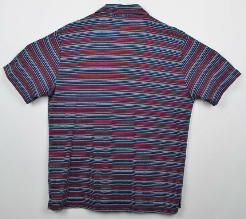 Billy Reid Men's Sz 2XL Red Navy Blue Striped Cotton Poly Pocket Polo Shirt