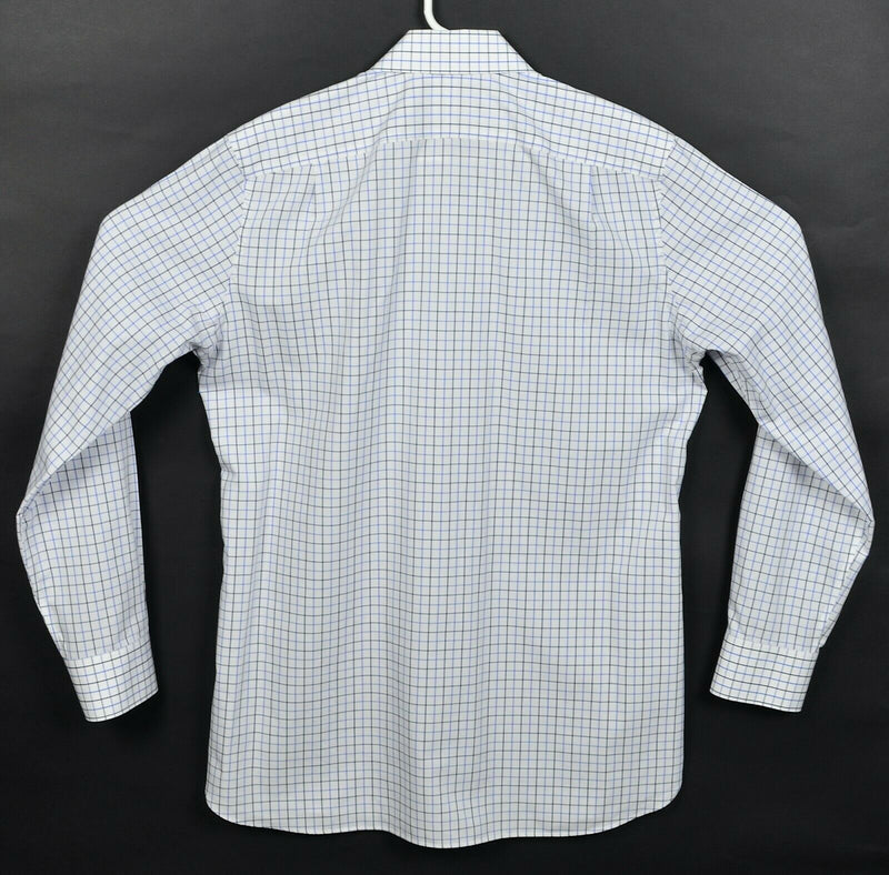 Bonobos Wrinkle-Free Men's 16/36 Slim Fit White Blue Graph Check Dress Shirt