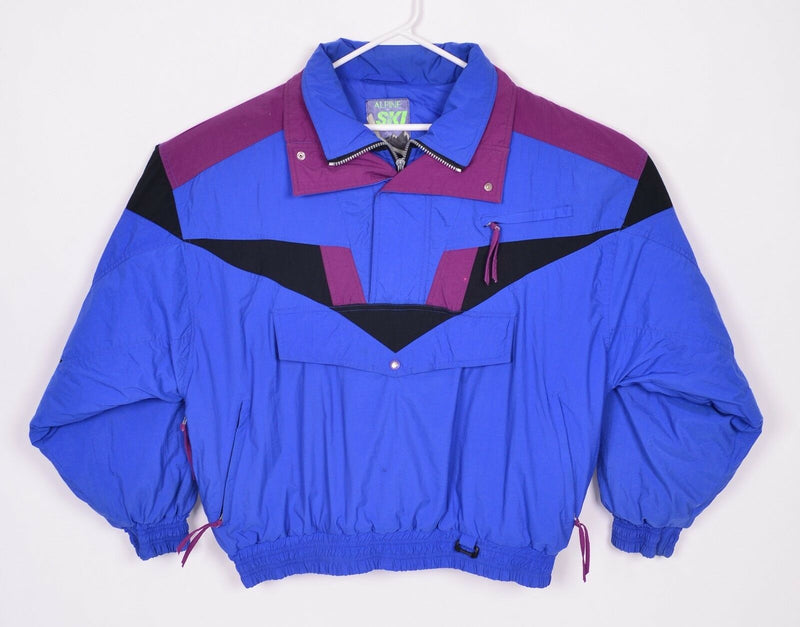 Vintage 90s Alpine Ski Men's Large Pullover Colorblock Blue Ski Anorak Jacket