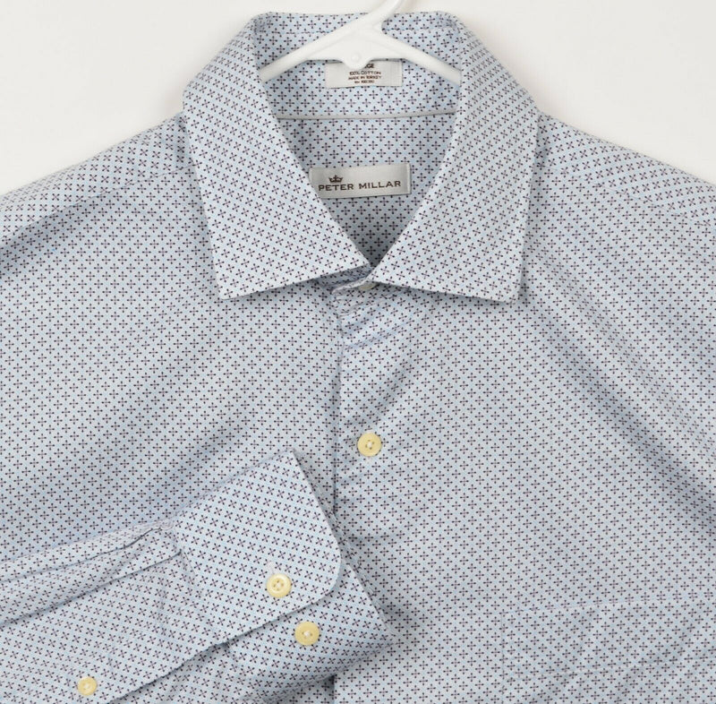 Peter Millar Men's Large Geometric Spread Collar Long Sleeve Button-Front Shirt