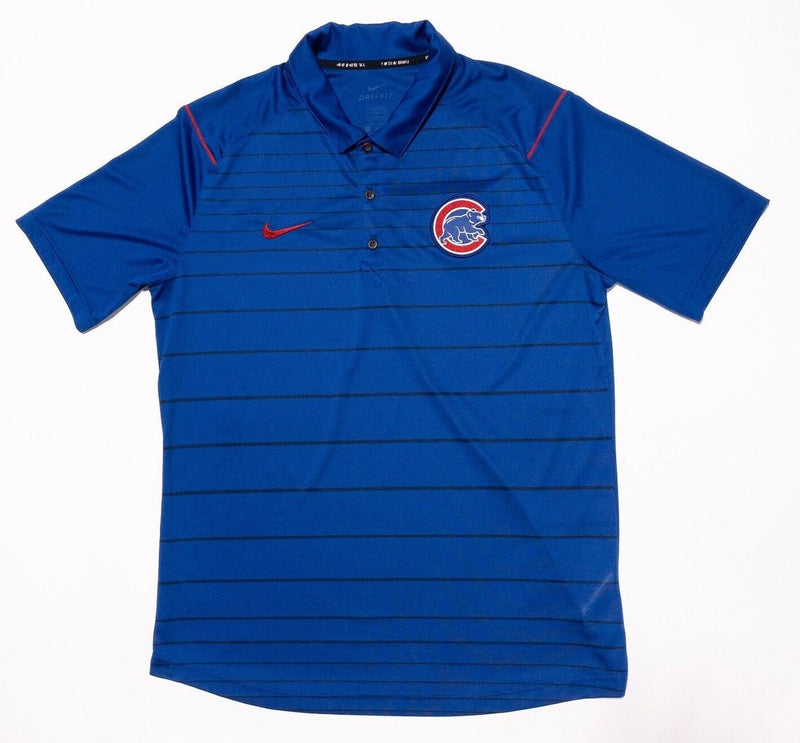 Chicago Cubs Nike Shirt Large Men's Polo Blue Striped Wicking Swoosh Logo MLB