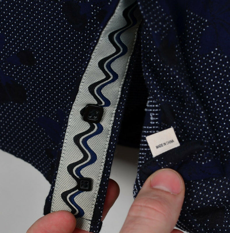 Visconti Uomo Men's XL Flip Cuff Floral Polka Dot Navy Blue Black Designer Shirt