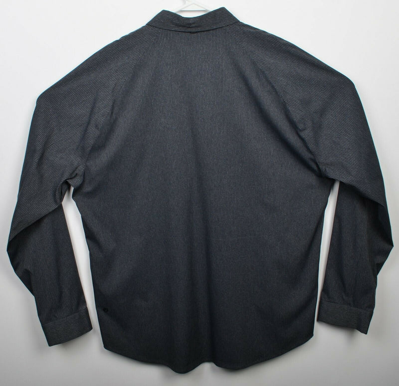 Lululemon Men's 2XL? Gray Striped Athleisure Stretch Button-Front Shirt