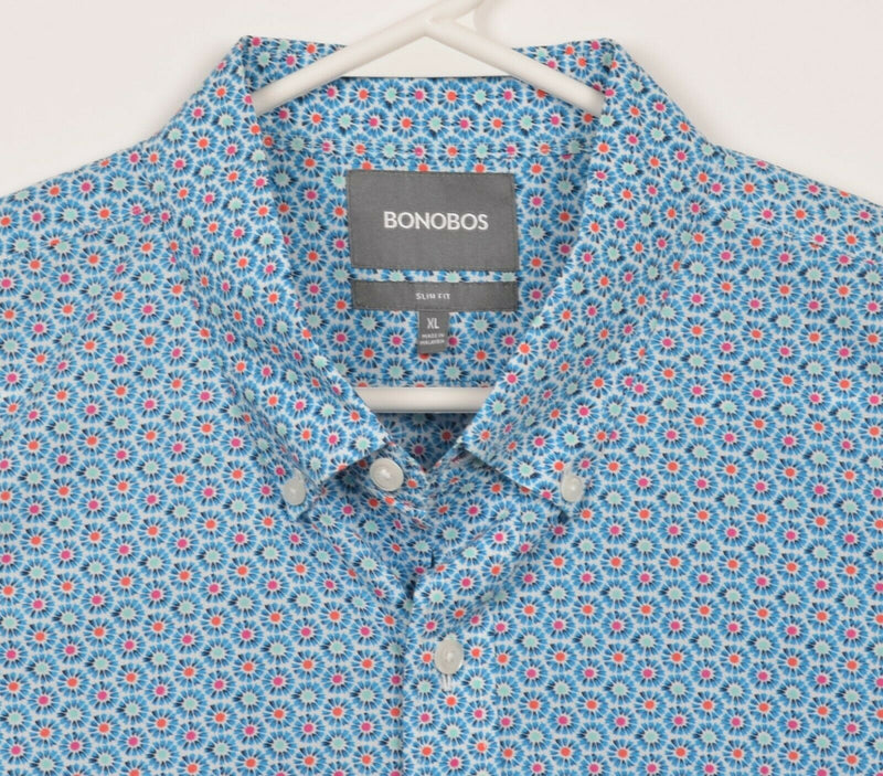 Bonobos Men's XL Slim Fit Blue Red Geometric Floral S/S Button-Down Shirt