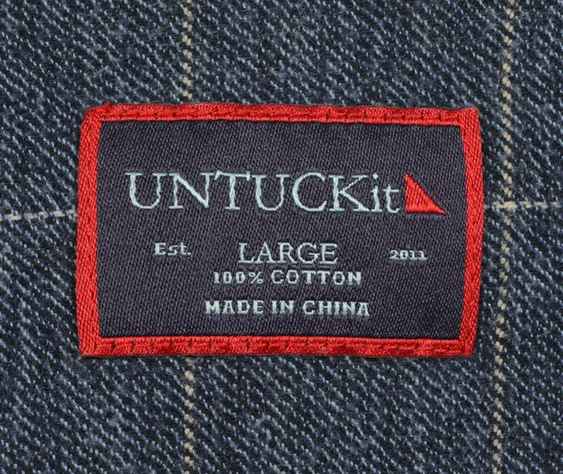 UNTUCKit Men's Large Navy Blue Plaid Casual Button-Front Flannel Shirt