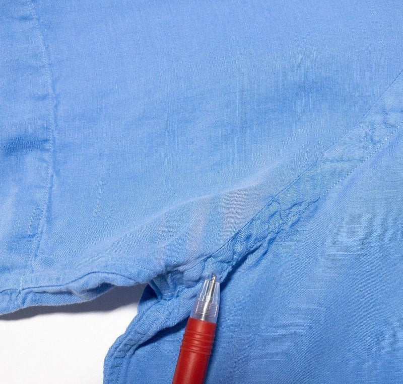 Polo Ralph Lauren 2XB Big Camp Shirt Men Linen Silk Blend Solid Blue Loop Collar
