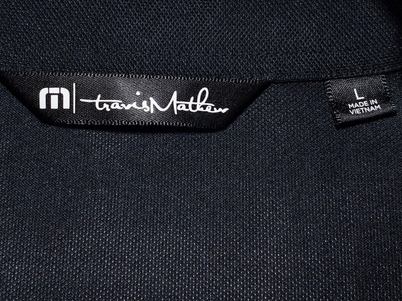 Travis Mathew Large Polo Shirt Men's Golf Wicking Polyester Black Chest Stripe