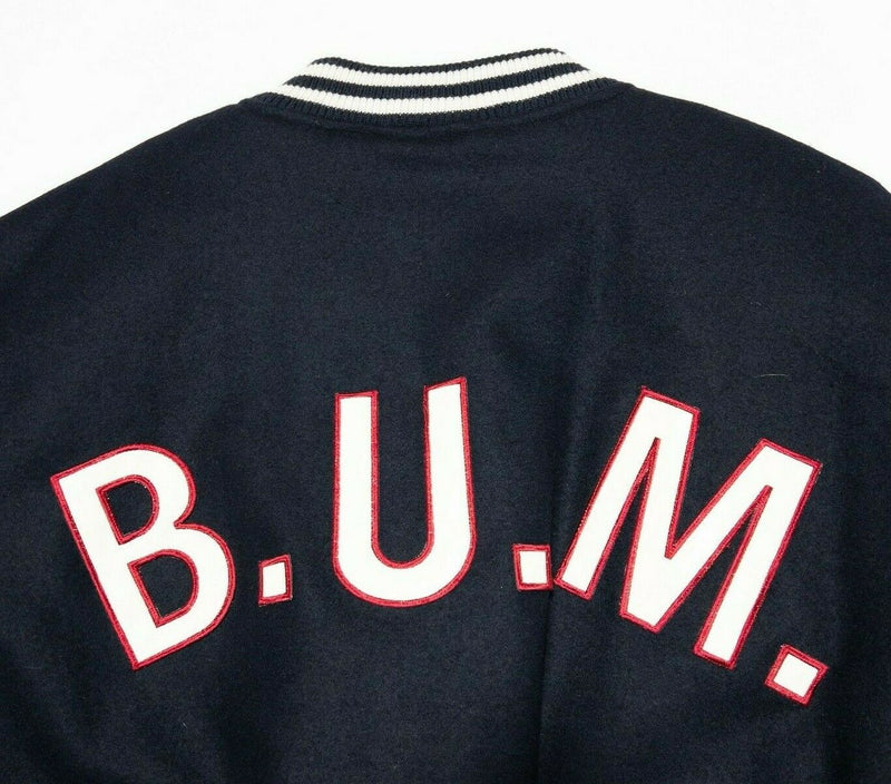 B.U.M. Equipment Varsity Bomber Denim Wool Snap Vintage 90s Jacket Men's Large