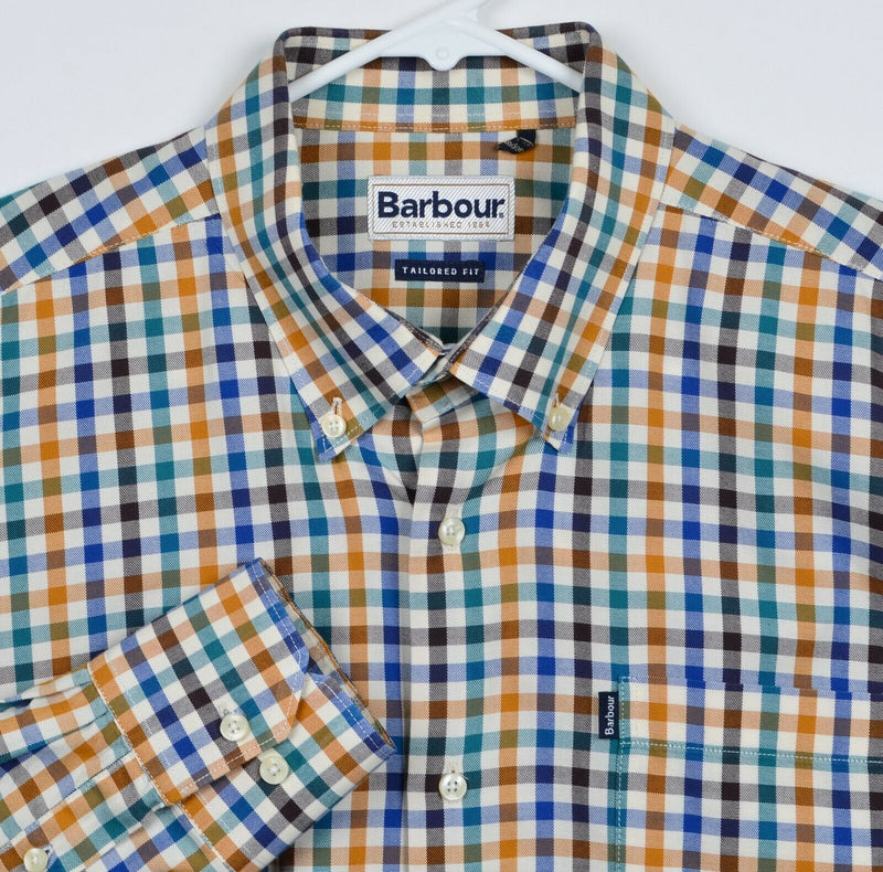 Barbour Men's Large Tailored Fit "Bibury" Multi-Color Check Button-Down Shirt