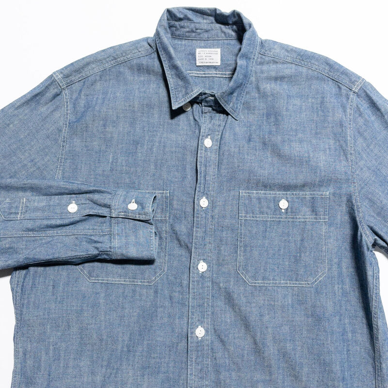 J. Crew Chambray Shirt Men's Medium Selvedge Japanese Blue Loop Collar Utility