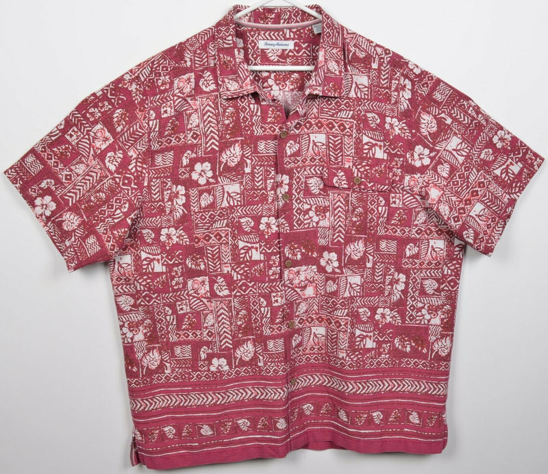 Tommy Bahama Men's 2XL Silk Polyester Blend Red Geometric Hawaiian Aloha Shirt