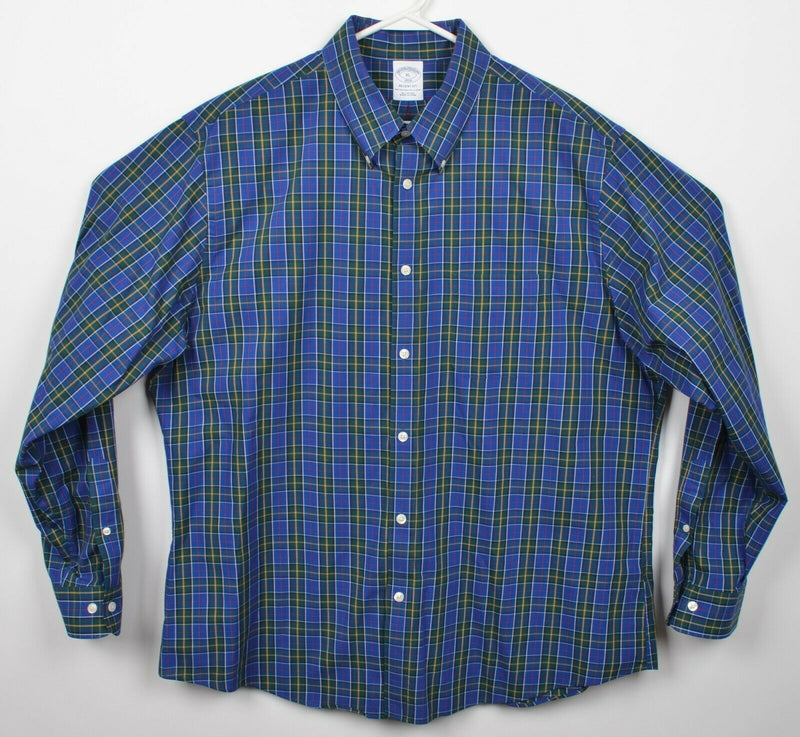 Brooks Brothers Men's XL Regent Fit Blue Green Yellow Plaid Button-Down Shirt