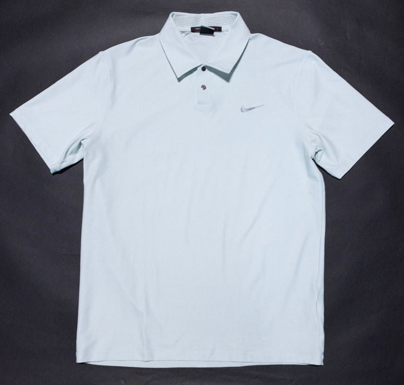 Tiger Woods Nike Golf Polo Men's Medium Light Blue Wicking Snap Swoosh Vented