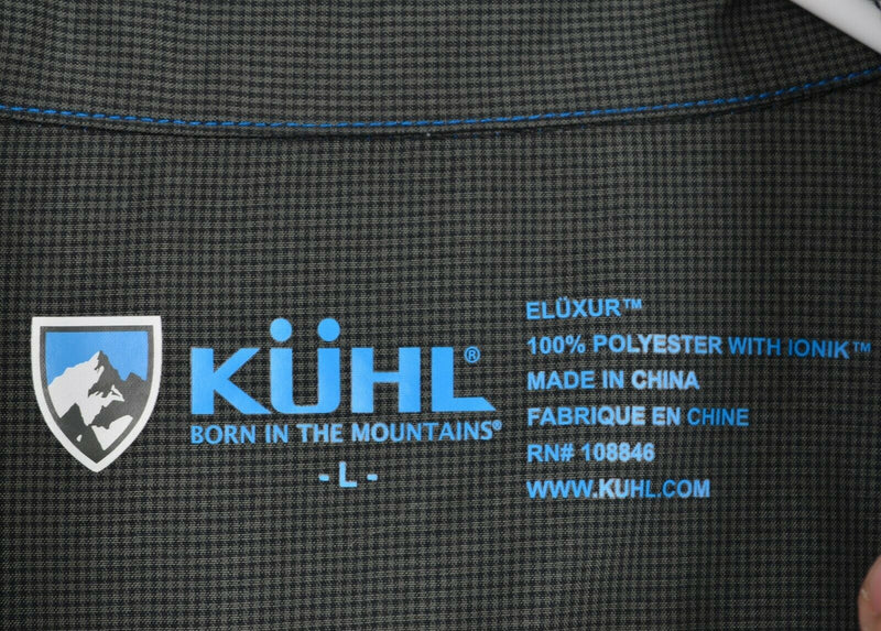 Kuhl Men's Large Eluxur Pearl Snap Blue Plaid Ionik Hiking Outdoors Shirt