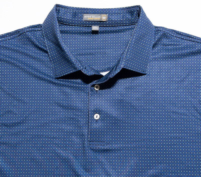 Peter Millar Summer Comfort Polo 2XL Mens Shirt Blue Star Geometric Wicking Golf