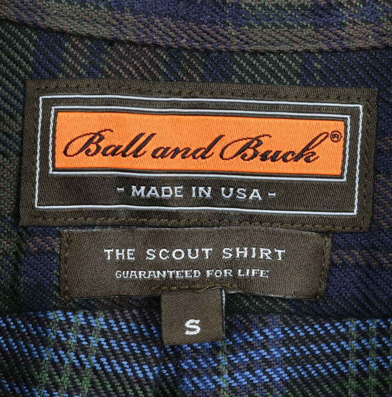 Ball and Buck Men's Small Blue Plaid Scout Shirt Made in USA Button-Down Shirt