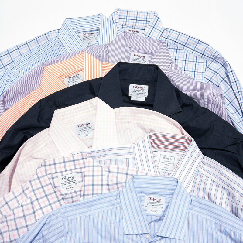 T.M.Lewin 16-36 Slim Bundle (9) Men's French Cuff Dress Shirt Check Stripe Solid