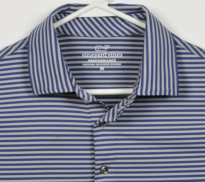 Vineyard Vines Performance Men's Medium Blue Gray Striped Wicking Polo Shirt