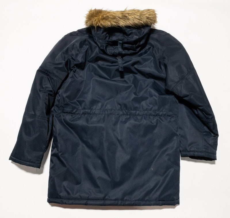 Vintage 70s JCPenney Parka Men's Medium Arctic Faux Fur Quilt Lined Navy Blue