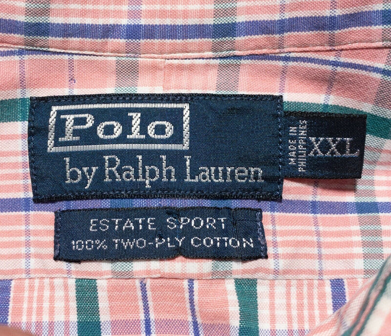 Polo by Ralph Lauren Men's 2XL XXL Long Sleeve Shirt Pink Plaid Estate Sport