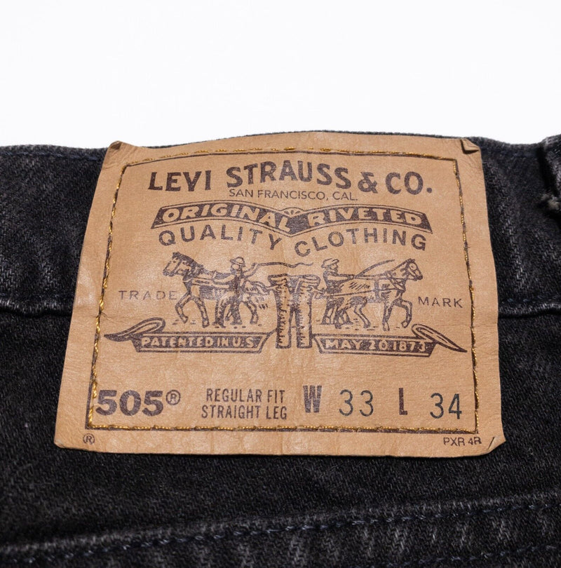 Levi's 505 Orange Tab Black Pants Men's 33x34 Regular Straight Leg Denim Vintage
