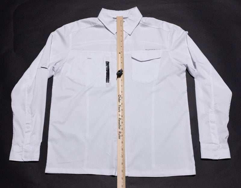 Ahi One Tunaskin Fishing Shirt Men's Small Snap-Front Long Sleeve White Wicking