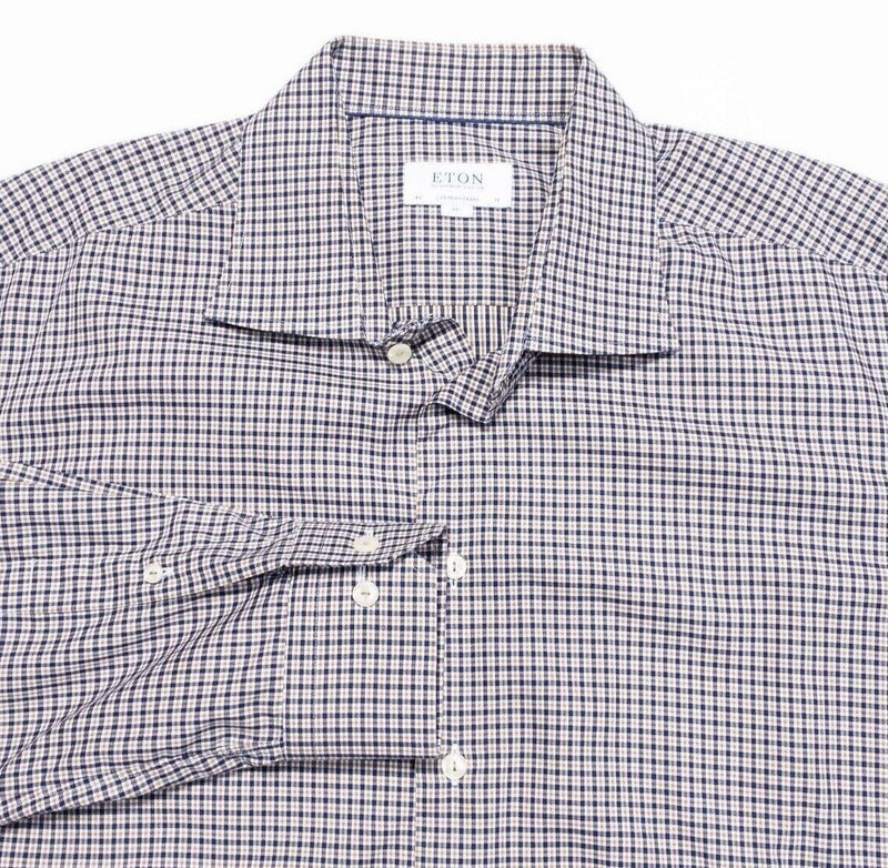 Eton Shirt 18 Contemporary Men's Dress Shirt 2XL 46 Blue Plaid Check Designer