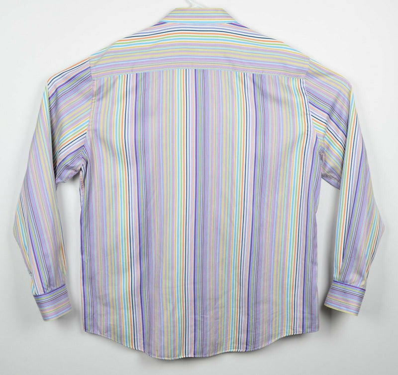 Bugatchi Uomo Men's 2XL Flip Cuff Multicolor Striped Colorful Casual Dress Shirt
