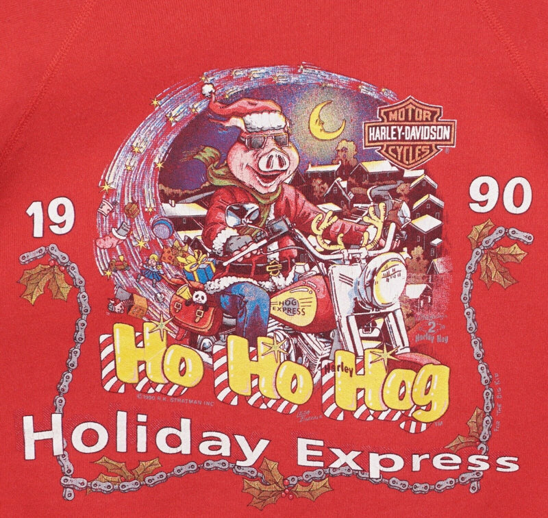 Vintage 1990 Harley-Davidson Men's Large Hog 3D Santa Red Crewneck Sweatshirt