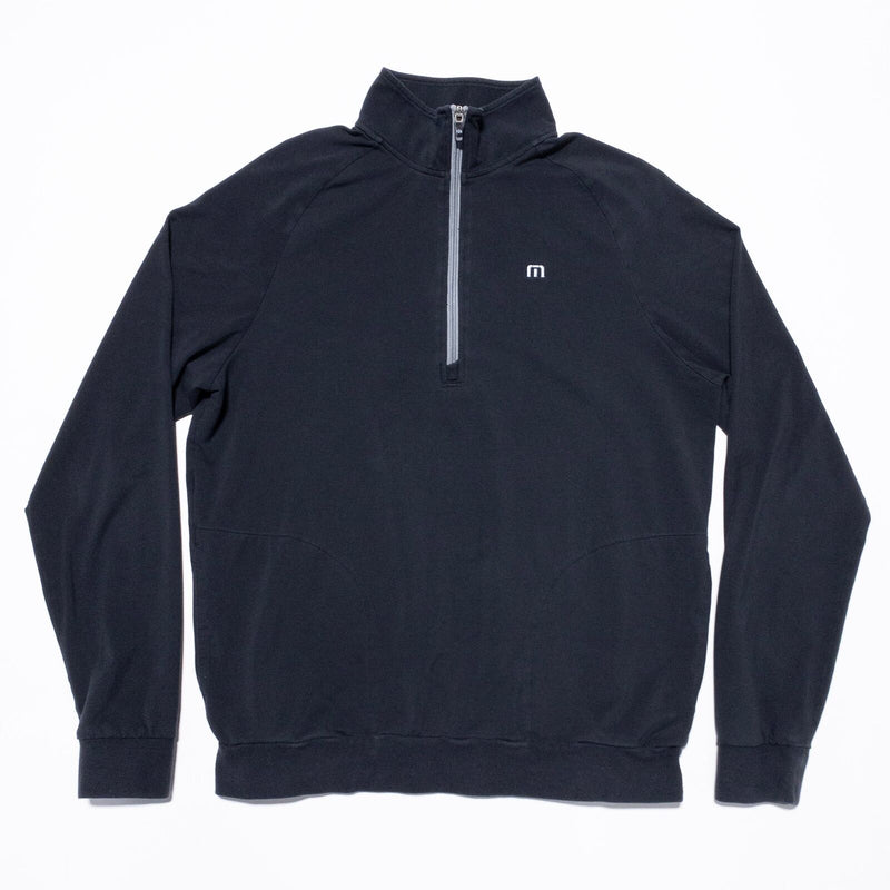 Travis Mathew 1/4 Zip Men's Medium Pullover Activewear Solid Black Golf Wicking