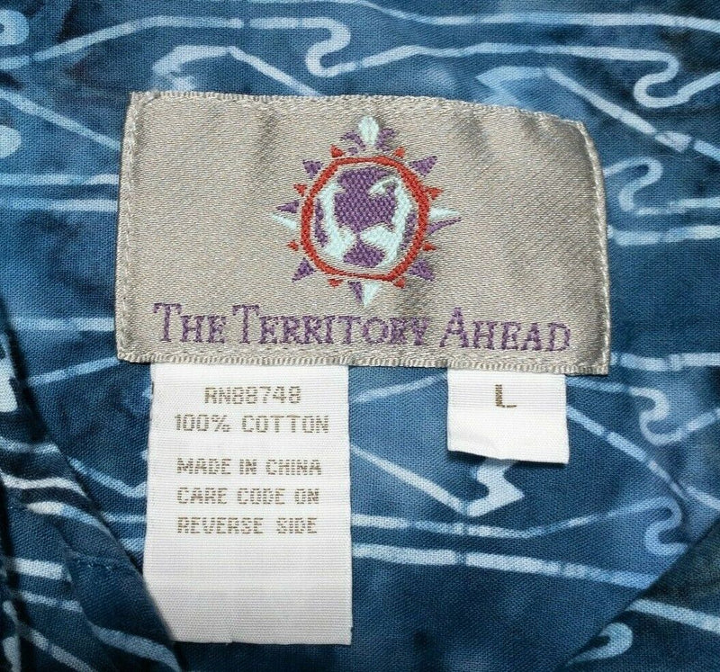 Territory Ahead Mens Large Shirt Blue Geometric Tie Dye Vintage 90s Short Sleeve
